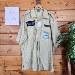 ESMX NWT Button Down Shirt Khaki Military Style Patches Rank Urban Plus Size 2XL
